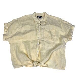 Lands' End‎ Linen Camp Shirt Crop Top Tie Knot Short Sleeve Women's XL Petite